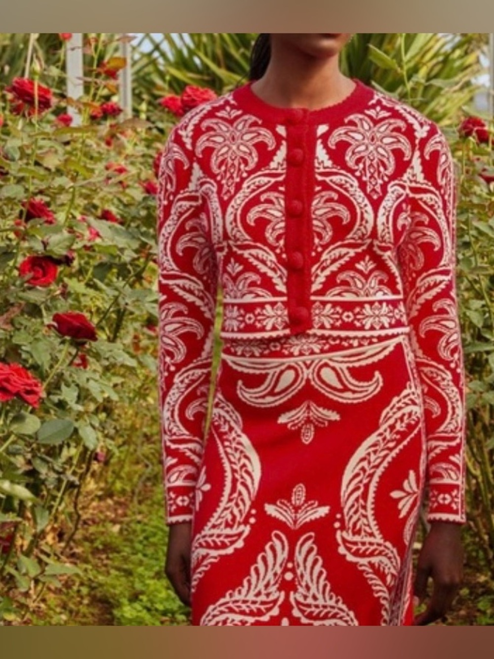 Farm Rio The Red Tropical Jacquard Knit Cardigan, Size XS